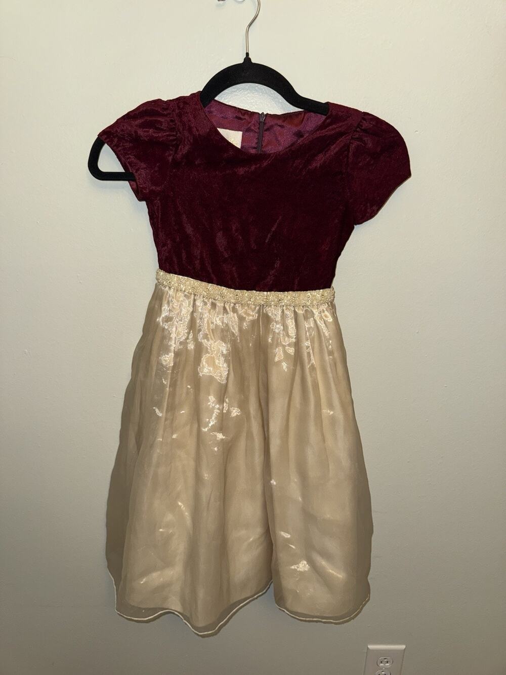 Girls Size 6X Cinderella Dress Formal Party Wedding Dress White Lace/Burgundy